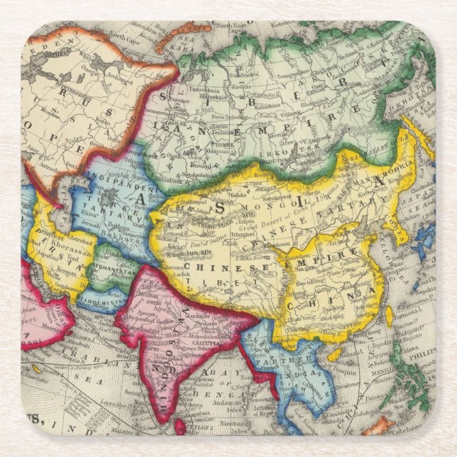 Porta-copo De Papel Quadrado Mapa de Ásia (Frente)