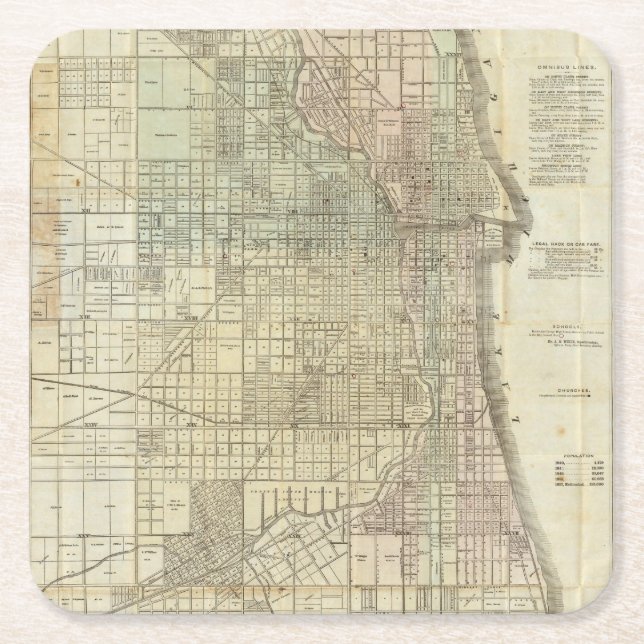 Porta-copo De Papel Quadrado Mapa de Chicago (Frente)