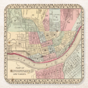 Porta-copo De Papel Quadrado Mapa de Cincinnati por Mitchell