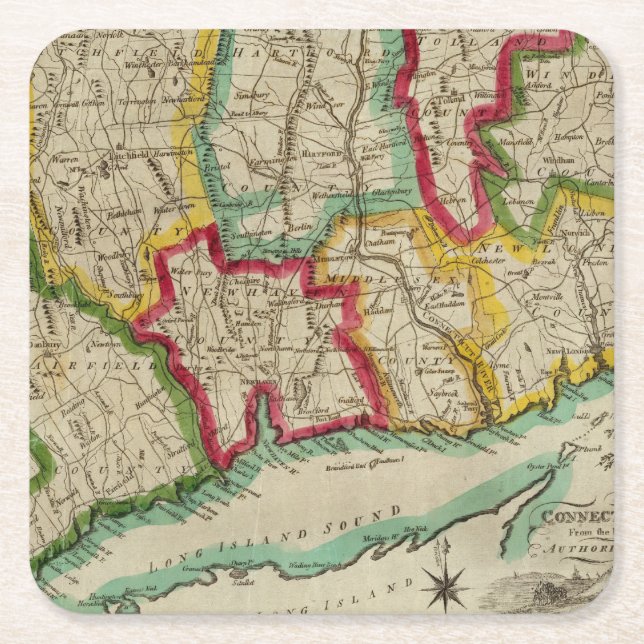 Porta-copo De Papel Quadrado Mapa de Connecticut (Frente)