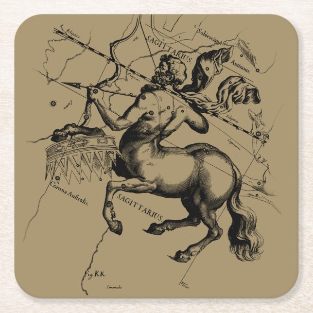 Porta-copo De Papel Quadrado Mapa de Constelação Sagitário Hevelius 1690 (Frente)