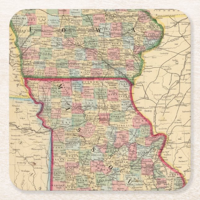 Porta-copo De Papel Quadrado Mapa de Iowa, Missouri por Mitchell (Frente)