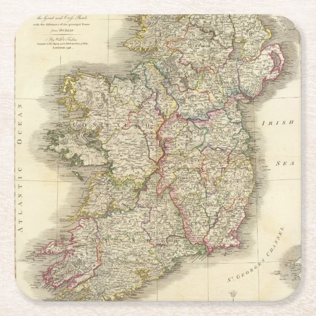 Porta-copo De Papel Quadrado Mapa de Ireland (Frente)