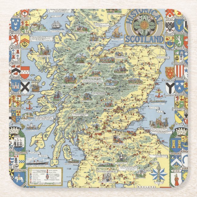 Porta-copo De Papel Quadrado Mapa de Scotland histórico (Frente)