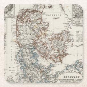Porta-copo De Papel Quadrado Mapa do atlas de Dinamarca com os 5 mapas inserir