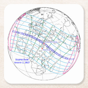 Porta-copo De Papel Quadrado Mapa do Eclipse Solar Total de 2027