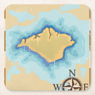Porta-copo De Papel Quadrado Mapa do tesouro da Ilha de Wight pôster de viagem