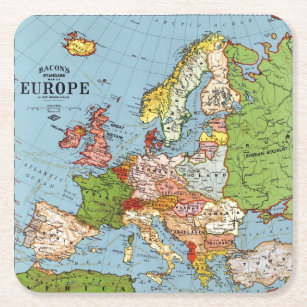 Porta-copo De Papel Quadrado Mapa Geral do Século 20 da Vintage Europa