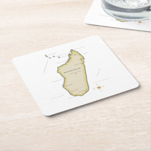 Porta-copo De Papel Quadrado Mapa ilustrado de Madagascar (Inclinado)