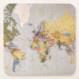 Porta-copo De Papel Quadrado mapa mundial