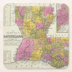 Porta-copo De Papel Quadrado Mapa novo de Louisiana 3