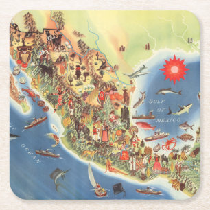 Porta-copo De Papel Quadrado Mapa pictórico de México por Miguel Gómez Medin
