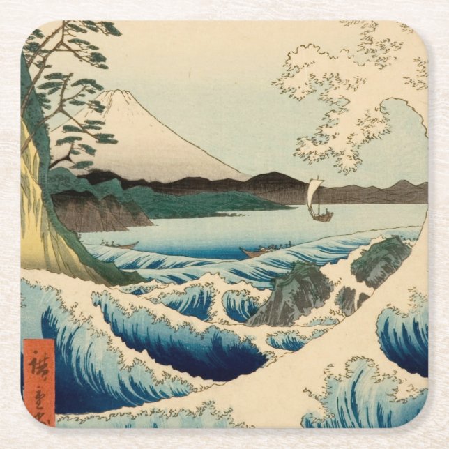 Porta-copo De Papel Quadrado Mar Japonês de Satta Hiroshige Art (Frente)