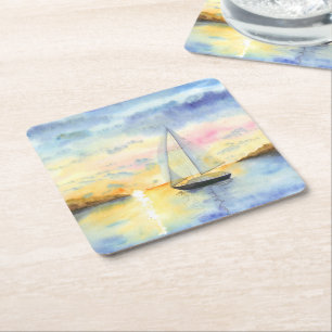 Porta-copo De Papel Quadrado Mar no pôr do sol