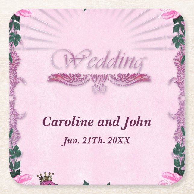 Porta-copo De Papel Quadrado Maravilhosas rosas cor-de-rosa  (Frente)