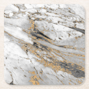 Porta-copo De Papel Quadrado Marble com Dourada Slab Modern 