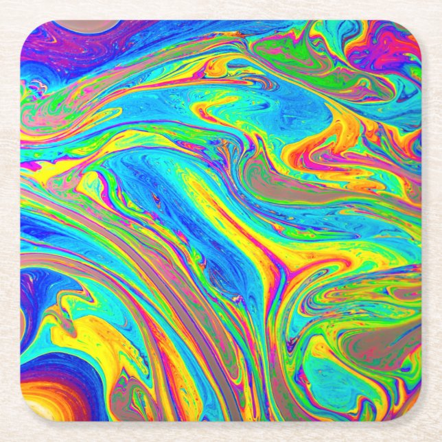 Porta-copo De Papel Quadrado Marble Rainbow Swirls Brilhante e Bonito (Frente)