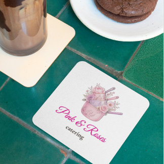 Porta-copo De Papel Quadrado Marca de Negócios de Catering Pink and Roses