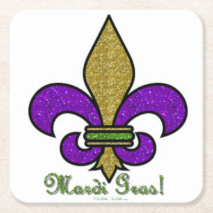 Porta-copo De Papel Quadrado Mardi Gras Colorido Fleur De Lis