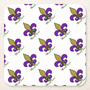 Porta-copo De Papel Quadrado Mardi Gras Colorido Fleur De Lis