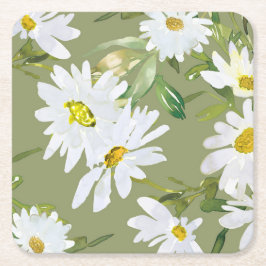 Porta-copo De Papel Quadrado Margarida Branca | floral de Verão Chá de fraldas