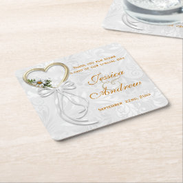 Porta-copo De Papel Quadrado Margarida Romântica, Coração Dourado & Fita Branca