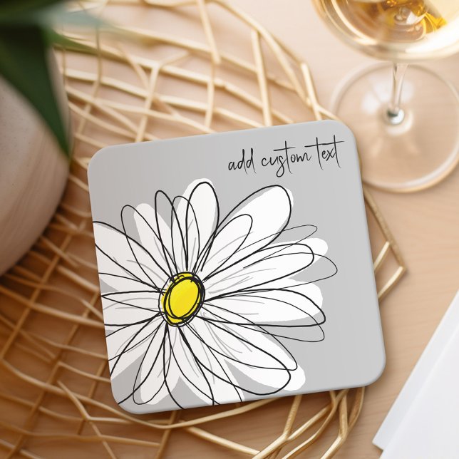 Porta-copo De Papel Quadrado Margarida Whimsical - orquídea - nome do script de (Personalized Coaster with a whimsical daisy)