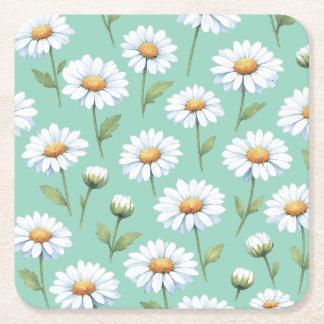 Porta-copo De Papel Quadrado Margaridas em aquarela em