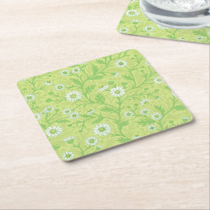 Porta-copo De Papel Quadrado Margaridas em branco e verde sobre verde melancia