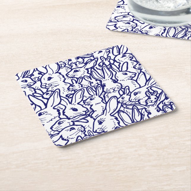 Porta-copo De Papel Quadrado Marinho Azul Coelho Branco Coelho Coelhinho com De (Inclinado)