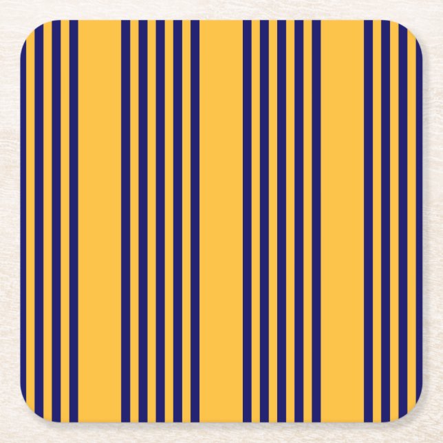 Porta-copo De Papel Quadrado Marinho azul e amarelo ensolarado cinco faixas (Frente)