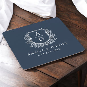 Porta-copo De Papel Quadrado Marinho Azul Monograma Nave Floral de Casamento El