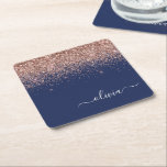 Porta-copo De Papel Quadrado Marinho Azul Rosa Dourado Blush Cor-de-rosa brilha<br><div class="desc">Marinho Azul e Rosa Dourado - Portas copos de papel com o nome do script de brilho cinza-rosado brilhante azul e cinza-rosado. Isso faz a formatura perfeita, aniversário, casamento, chá de panela, aniversário, chá de fraldas ou presente de festa de solteira para alguém que ama luxo de vidro e estilos...</div>