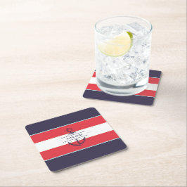 Porta-copo De Papel Quadrado Marinho de Âncora de Barcos Náuticos Vermelho Azul