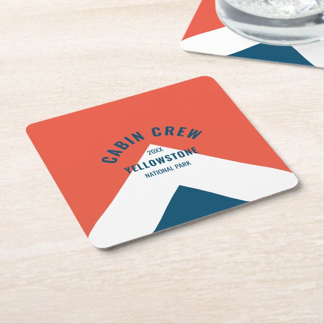 Porta-copo De Papel Quadrado Marinho Vermelho Retroativo de Destino Peronalizad (Inclinado)