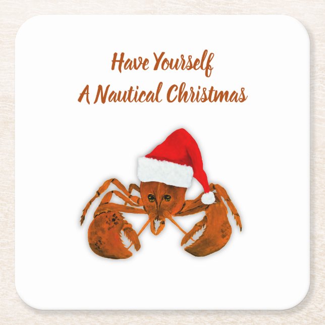 Porta-copo De Papel Quadrado Maritime Santa Lobster (Frente)