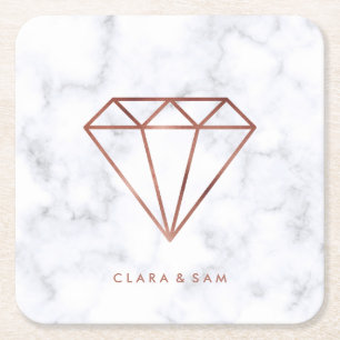 Porta-copo De Papel Quadrado mármore branco rosa de diamante branco, elegante 