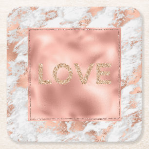 Porta-copo De Papel Quadrado Mármore Brilhante Dourado Rosa Branco