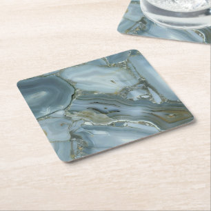 Porta-copo De Papel Quadrado Mármore Cinza Azul com Veio Dourado