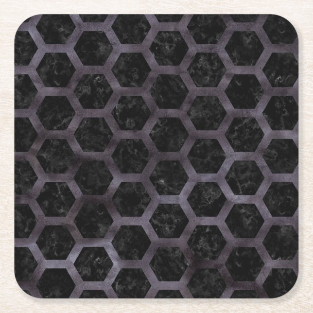 PORTA-COPO DE PAPEL QUADRADO MÁRMORE HEXAGON2 PRETO & AGUARELA PRETA (Frente)