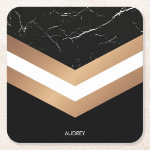 Porta-copo De Papel Quadrado Mármore Negro Elegante