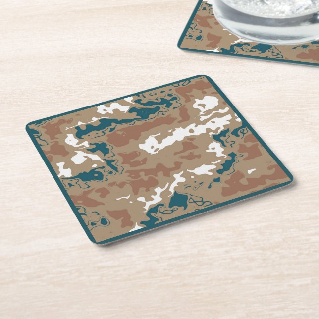 Porta-copo De Papel Quadrado Marrom abstrato Earth Camouflage (Inclinado)