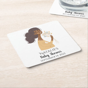 Porta-copo De Papel Quadrado Marrom sorrindo buquê de corações de boho