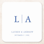 Porta-copo De Papel Quadrado Marselha Bleu Monograma Simples Casamento Elegante<br><div class="desc">Bonita,  elegante e simples,  portas copos de casamento minimalistas de Marselha Bleu. Totalmente personalizável com monograma/iniciais,  nomes,  data e cores para corresponder ao seu tema de casamento.</div>