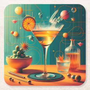 Porta-copo De Papel Quadrado Martini Cósmico Futurista Atômico
