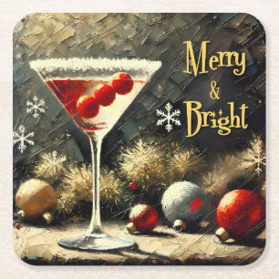 Porta-copo De Papel Quadrado Martini de Natal de Cranberry Triplo Retro dos Ano
