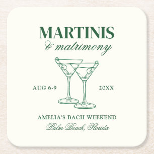 Porta-copo De Papel Quadrado Martinis & Matrimony Bachelorette Weekend