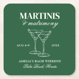 Porta-copo De Papel Quadrado Martinis & Matrimony Bachelorette Weekend