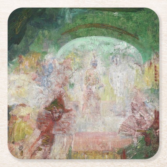 Porta-copo De Papel Quadrado Mascarada por James Ensor (1889) (Frente)