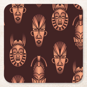 Porta-copo De Papel Quadrado Máscaras étnicas africanas, fundo escuro